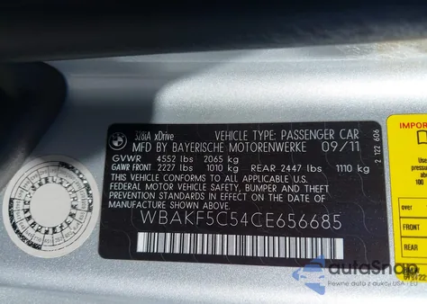 2012 BMW 328I xDrive из США, поврежденный, VIN WBAKF5C54CE656685